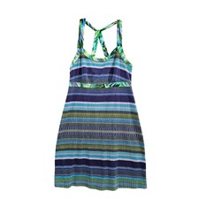Dakini Dress Womens Large Blue Green Multi Striped Strappy Criss Cross Back Boho