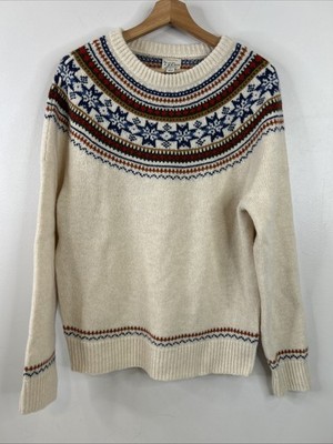 J Crew Fair Isle Lambswool York Ivory Multicolor Pullover Sweater Men s L