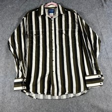 VTG 90s Wrangler Button Up Shirt Mens Large Green Striped Pearl Snap Brushpopper