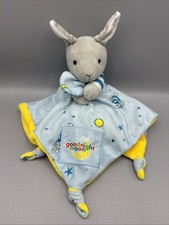 Goodnight Moon Bunny Lovey Security Blanket Blue Stars Yellow Trim 13
