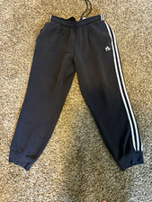 adidas Boys Fleece Jogger Pants Size L Black/White 3-Stripe Drawstring