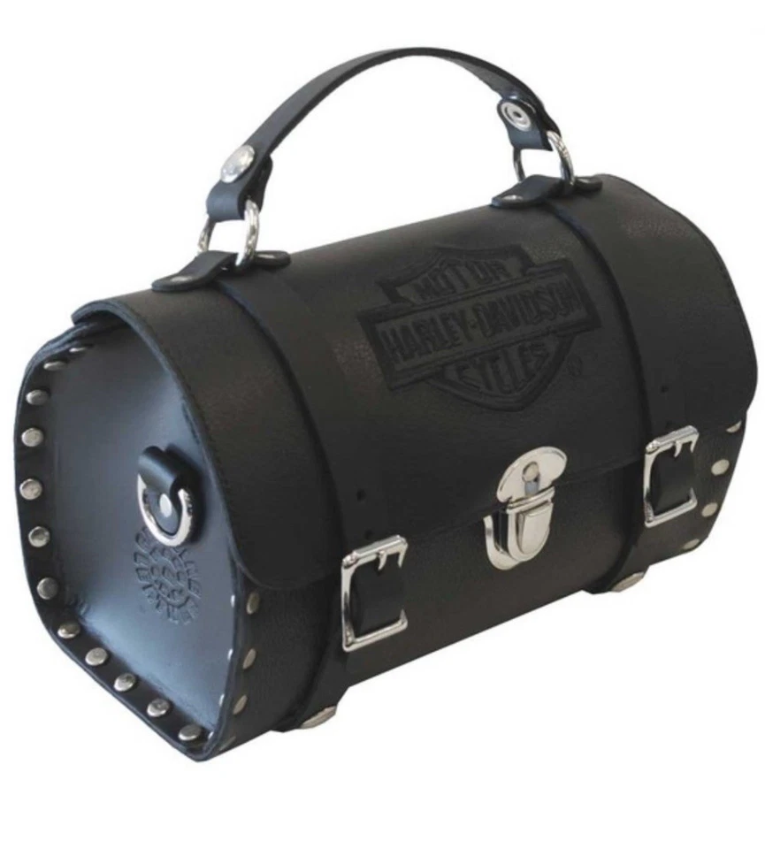 ⚡️Vintage Harley-Davidson Cuero Negro Barril Sillín Motocicleta Bolso de Mano Cartera⚡️ Foto 2 de 4