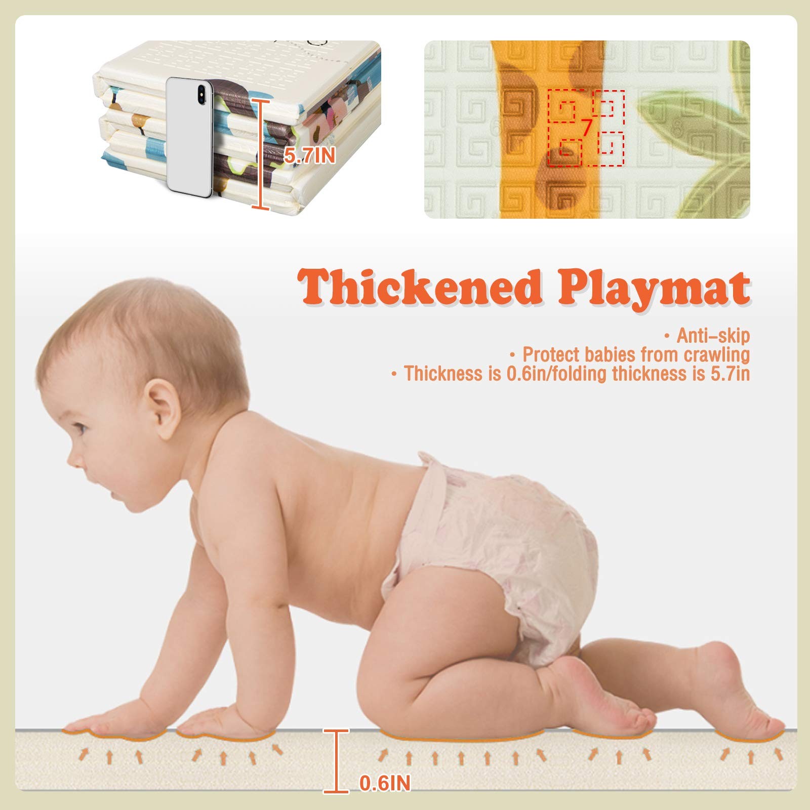 UANLAUO Foldable Baby Play Mat - Extra Large, Waterproof Activity Playmat for Ba