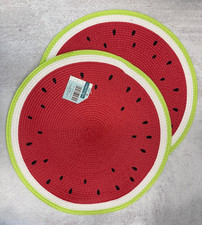 set of 2 round woven watermelon themed placemats 15" summer kitchen decor