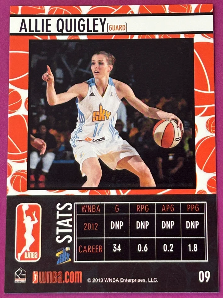 ALLIE QUIGLEY Rookie 2013 WNBA #09 Near Mint to Mint - Image 2 of 2
