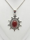 ATI Sterling Silver Vintage Native Mexico Carnelian Sunburst Pendant Necklace — photo 2