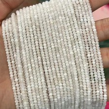 2x3mm Genuine Micro Faceted Natural White Moonstone Rondelle Disc Spacer Beads