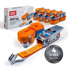 EQT 4 Stück 800kg 4m Spanngurte mit Ratsche und Haken zweiteilig DIN EN 12195-2