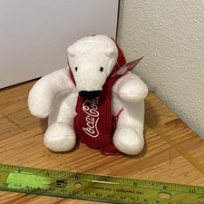Coca Cola Mini Plush Polar Bear w/ Red Scarf Collectible 2023 4  Tall