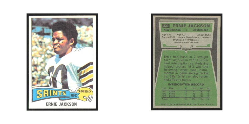 1975 Topps Ernie Jackson Saints #323.0 - Image 3 of 3