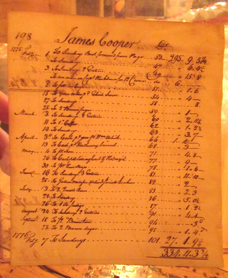 1775 Colonial Ledger Page James Cooper Dr w/ Abiathar Leonard Contra Entries - Image 2 of 4