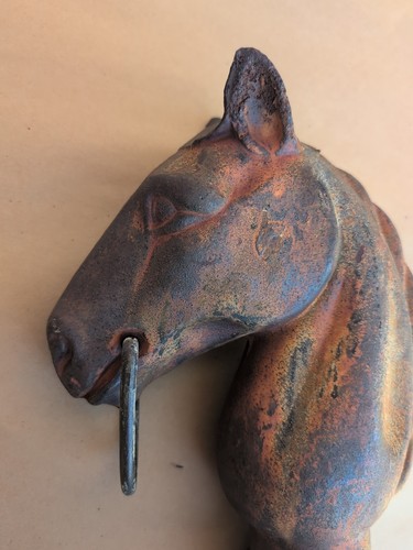 Antique Cast Iron Horse Head Hitching Post TieDown 10" Rustic Cowboy Horse Hitch - Picture 6 of 11