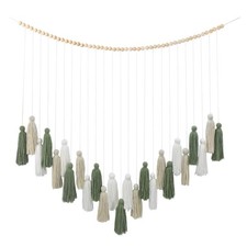 DrCor Sage Green Boho Tassel Garland   Neutral Wall Hanging for Living Room, ...