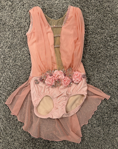 Pumpers Dance Costume Pink Rhinestone Floral Lyrical Ballet Youth