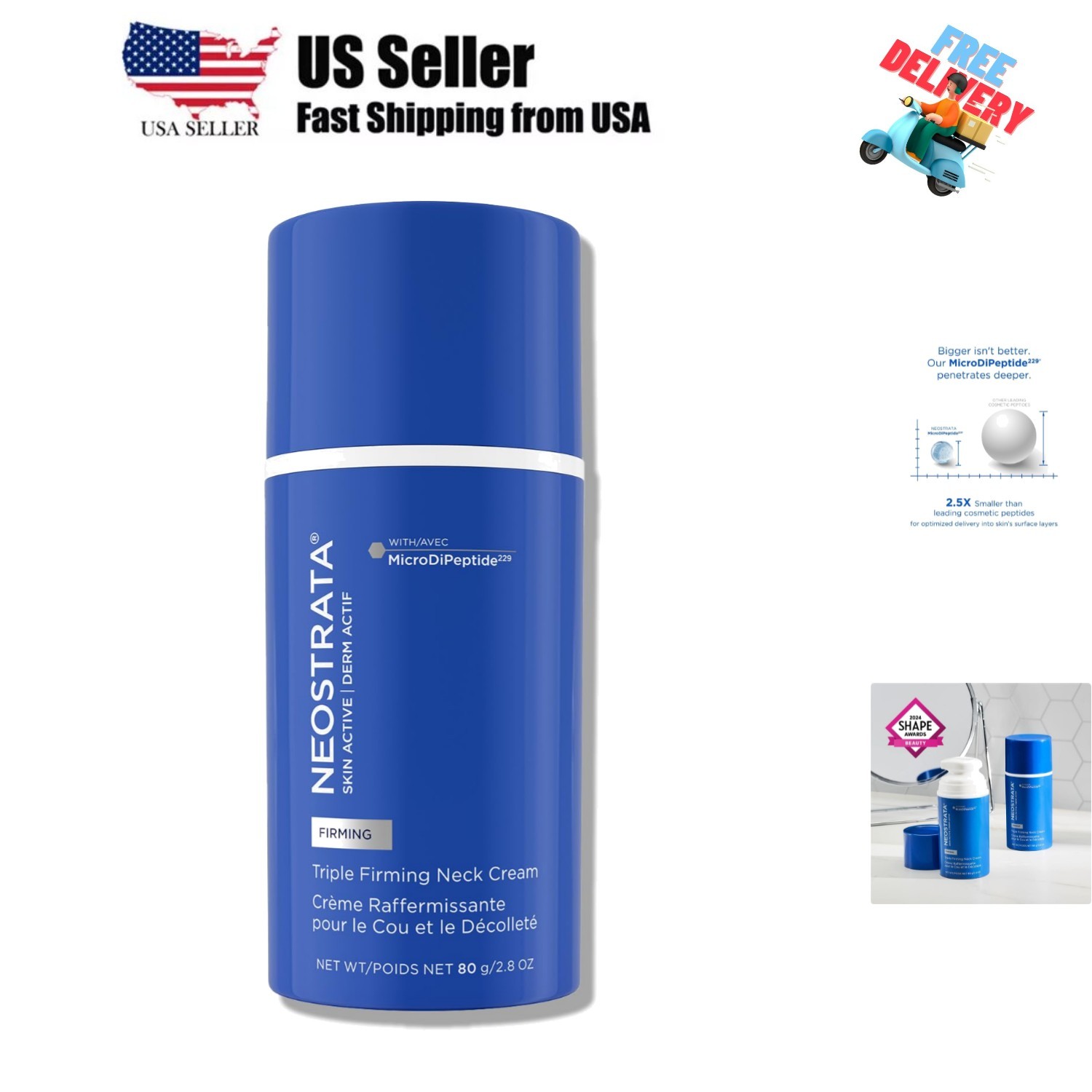 Skin Active Triple Firming Neck Cream, Anti-Aging Moisturizer with MicroDiPep...