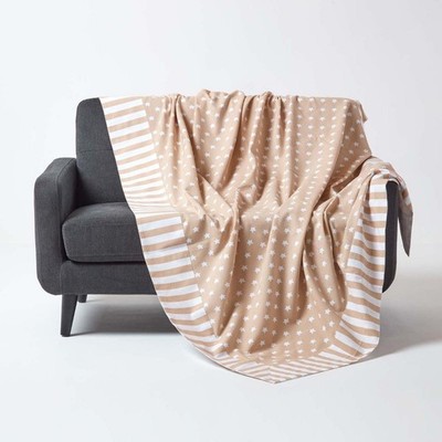 Beige Sterne Deko Überwurf 150x200cm 100% Baumwolle Patchwork Schlafsofa Decke