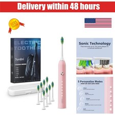 7AM2M Sonic Electric Toothbrush with 8 Brush Heads Smart Timer, Pink