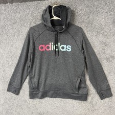 Adidas Hoodie Womens XL Gray Climawarm Fleece Pullover Rainbow Logo Athleisure