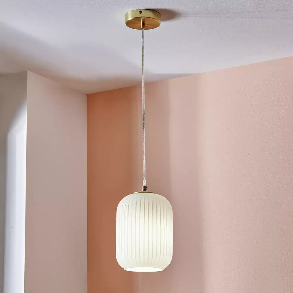Pacific Alessia Ribbed Glass Pendant Light - White & Gold RRP £60