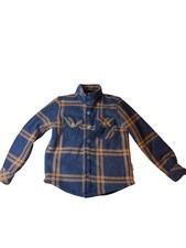 Eddie Bauer Kids Sherpa Lined Plaid Jacket Blue Brown Snap Button Size 5