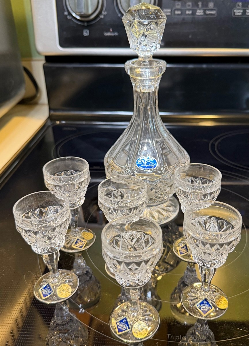 Bohemian Glass Decanter 7 Piece Set Jihlavske Bohemia Sklarny