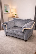 Duresta Princeton Snuggle 2 Seater Reading Chair Pewter Blue/Grey Cream Trim 