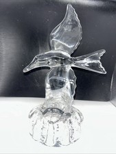 Vintage Flower Frog Clear Glass Flying Bird Soaring 9 HOLE 10  Tall