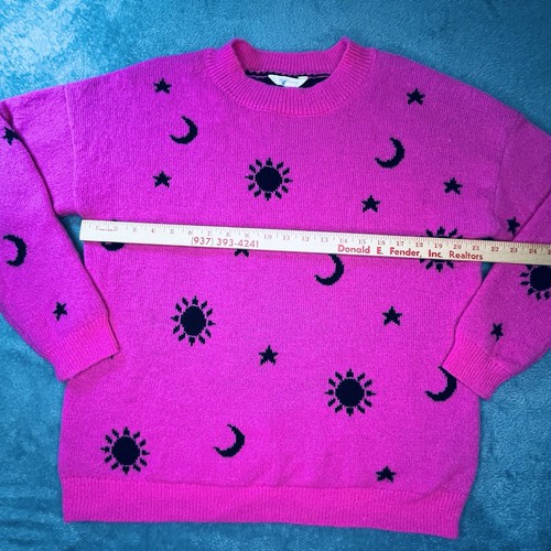 Vtg Size L Cosmic Celestial Sun Moon Star Tarot Astrology Sweater Pink (T) - Picture 2 of 10