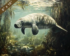Manatee in a spring oil painting 8x10 Print