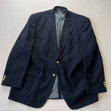 Vtg Stafford 46R Navy Blue Hopsack Gold Button Wool Blazer Jacket Sport Coat