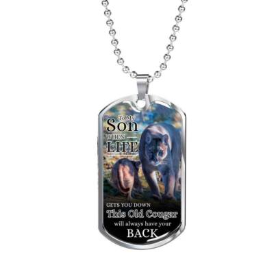 To My Son Old Cougarc From Mom Necklace Stainless Steel or 18k Gold Dog Tag 24''
