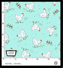 Michael Miller Fabrics~ Cluck Cluck (Aqua)~My Little Farm~CX10638~BTY Chickens