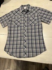 Wrangler Wrancher Shirt Men  s M Pearl Snap Plaid Western Southwestern Rodeo