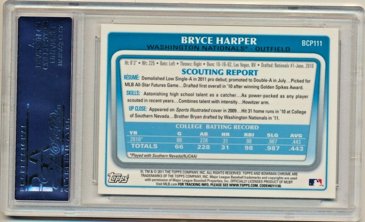 2011 Bowman Chrome Prospects Bryce Harper Rookie PSA 9