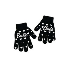 Barbie Mattel Black  White Hearts Knit Winter Gloves Girl  s One Size