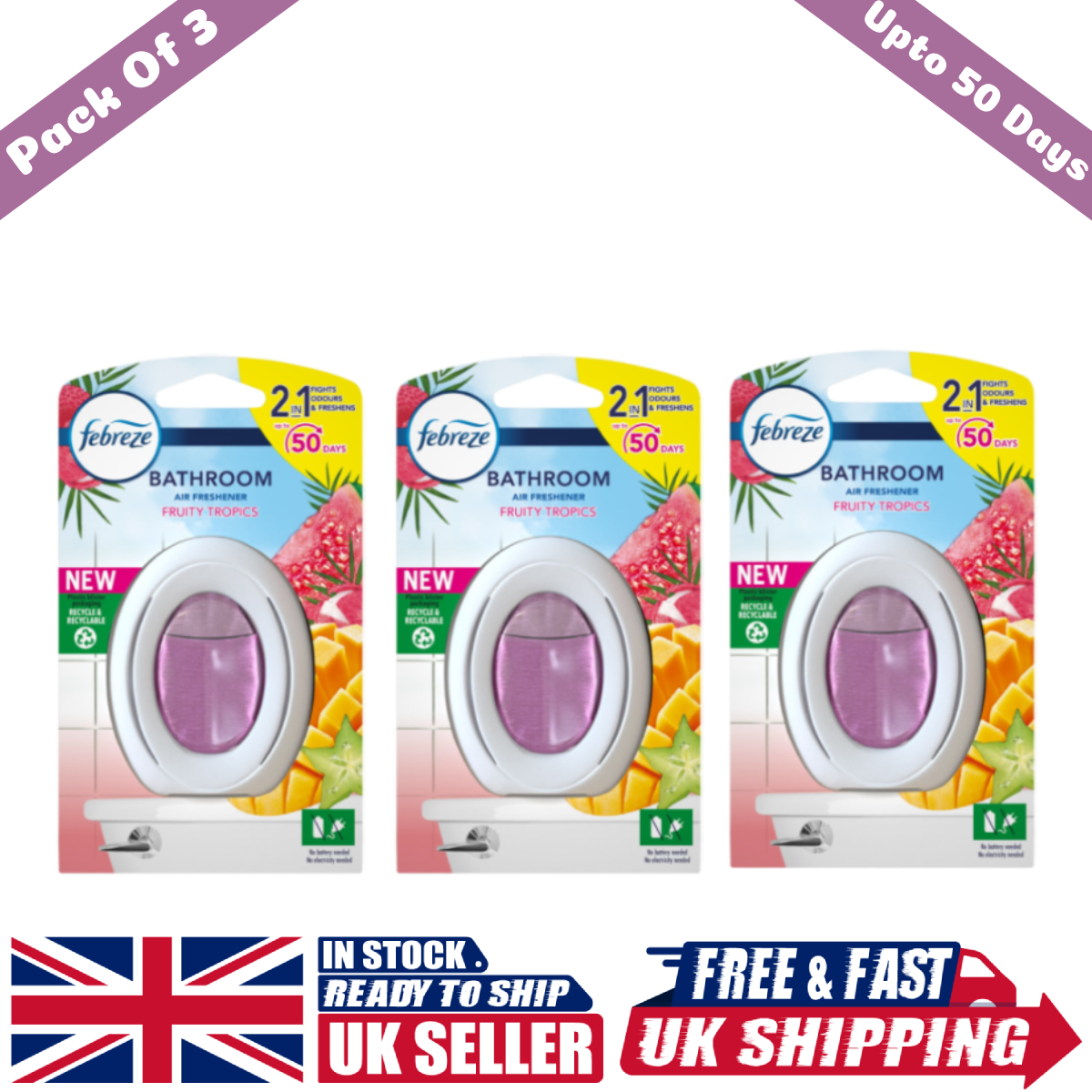 Pack of 6, 5, 4, 3, 2, and 1, Febreze Bathroom Air Freshener Fruity ...