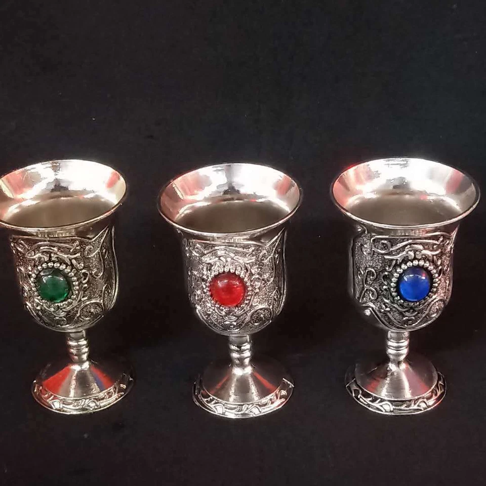 Copa de plata tibetana de China de 3 piezas artesanías adornos de copa de vino colección de tazas de ágata Foto 2 de 4