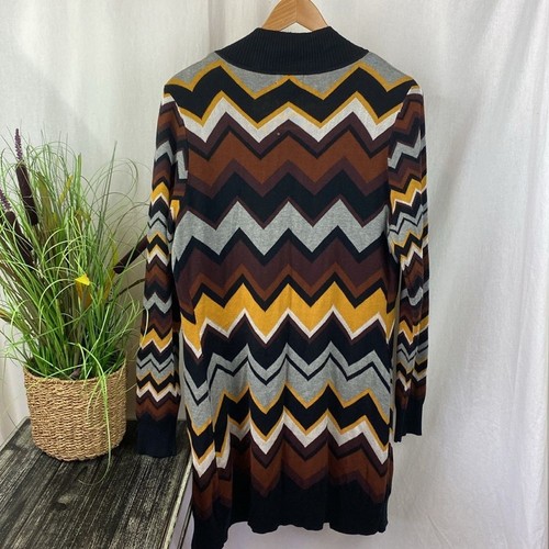 Missoni Black Brown & Gray Chevron Print Knit Long Sleeve Duster Sweater XL - Picture 2 of 3
