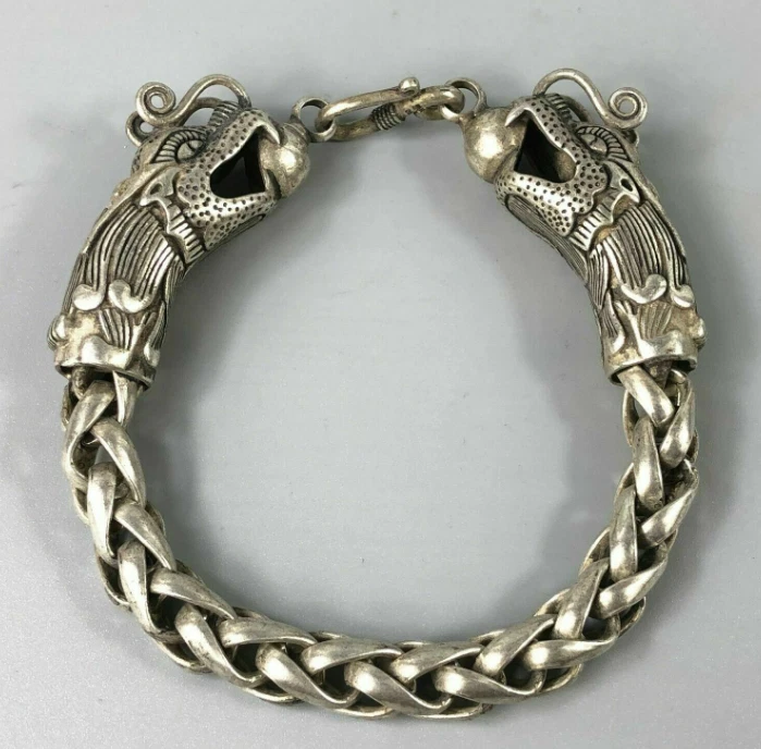 Pulsera amuleto dragón hecho a mano plata tibetana de colección exquisita china rara Foto 3 de 4