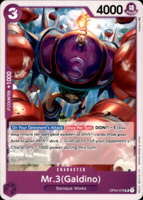 One Piece Playset 4x Kingdoms of Intrigue Eng. Mr.3(Galdino) OP04-070 Uncommon