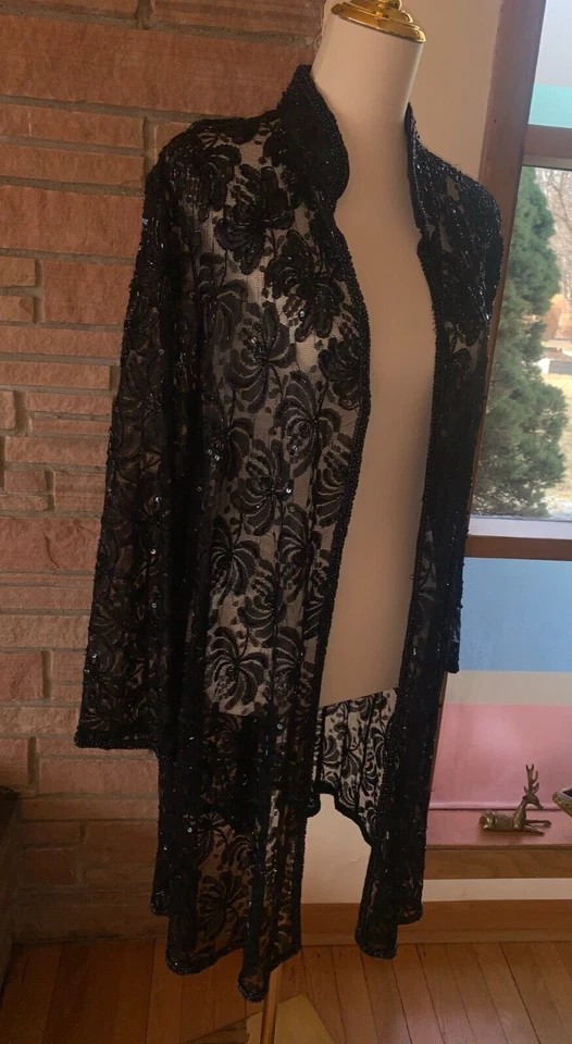 Chaqueta Tan Chho Krishma Ultramar Cuentas Lentejuelas Negra Talla XL Foto 2 de 4