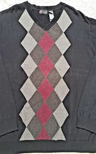 Axcess Sweater Men's XL Pullover V-neck Black Gray Burgundy Argyle Pre-owned - Picture 2 of 9