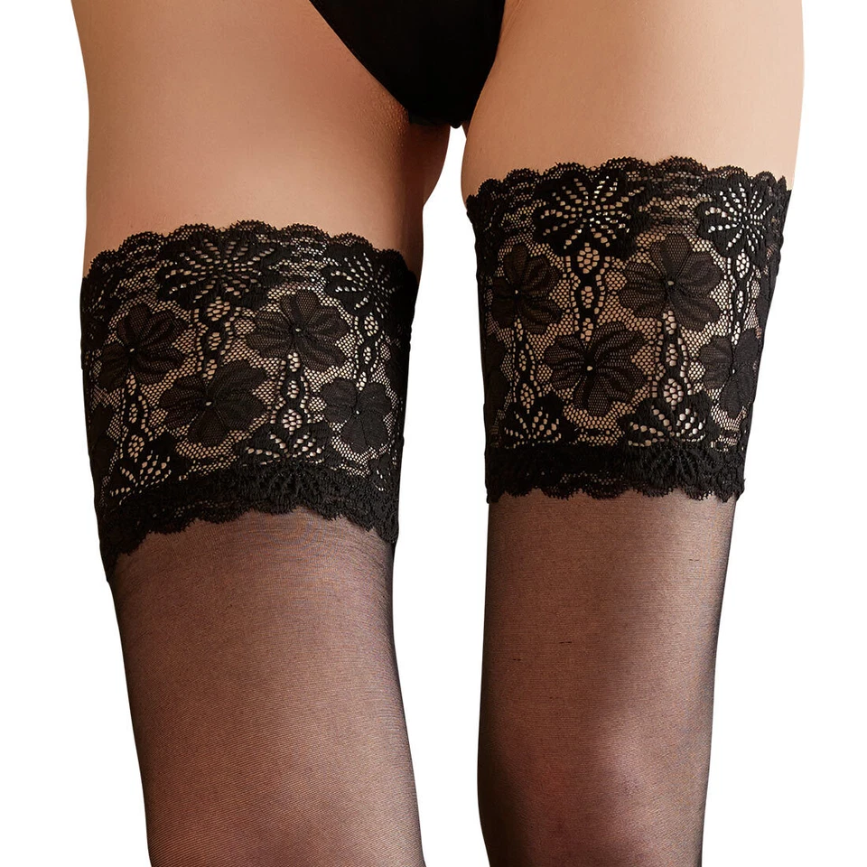 Sexy Halterlose Strümpfe S - 4XL breiter Spitzen-Abschluss 15cm Damen "Sinay" - Bild 2 von 4