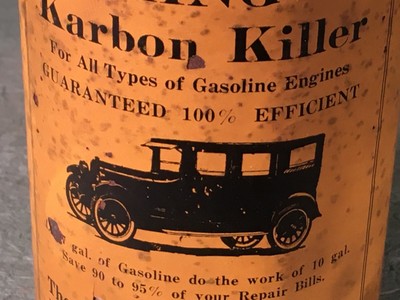 Antique Tin Early Automobile Karbon Killer Gas Oil Fantastic Car Can Graphic Ebay
