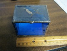 Vintage Stained Glass Trinket Box Blue Bird Cobalt stained glass, mirror bottom