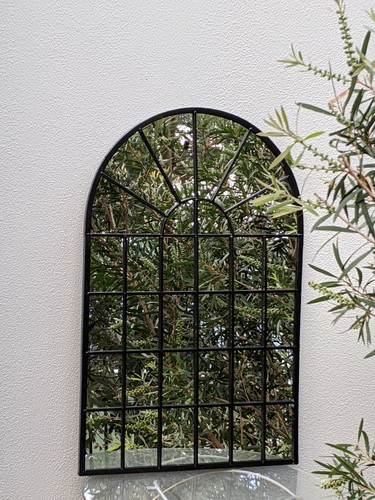 PROVINCIAL FRENCH arched OUTDOOR garden MIRROR 78x50 cm black NEW - Picture 10 of 11