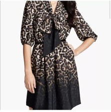 Vince Camuto Leopard Print Ombre Tie Front Midi Shirt Dress Career Party Size 6