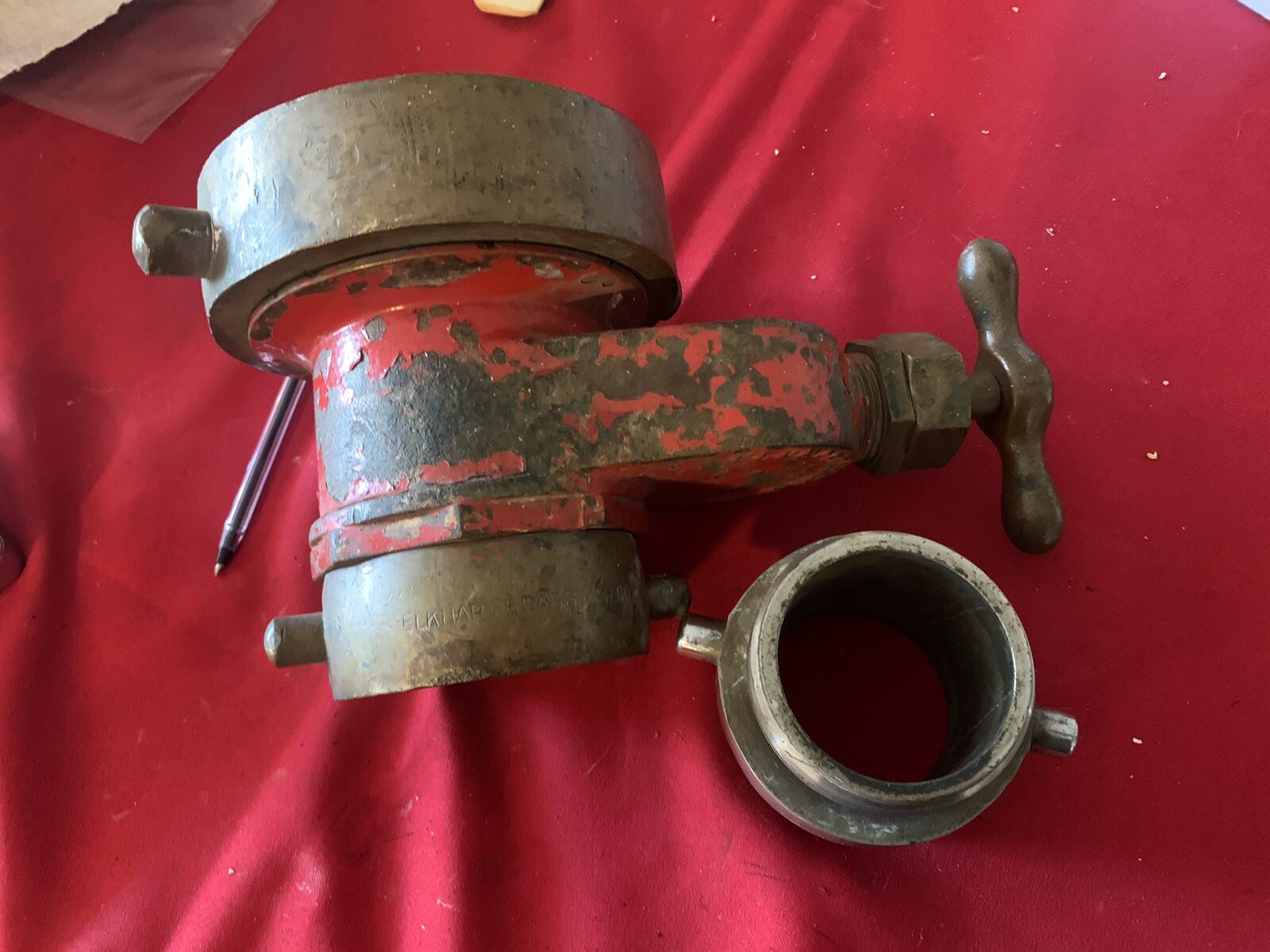 Vintage firefighters Elkhart Brass  Co. Fire Hydrant  Shut Off & Powhatten