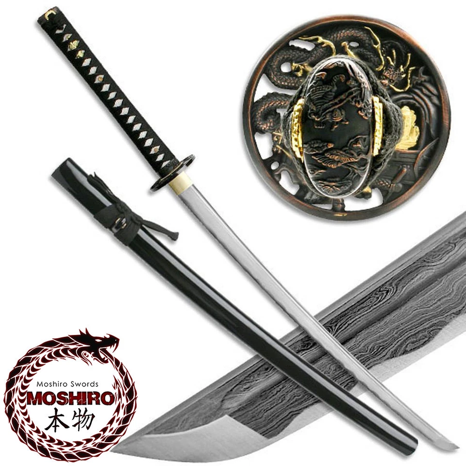 MOSHIRO Folded Steel Samurai Sword - 1000+ Layers Dragon Battle Ready RfB Katana