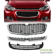 For Chevrolet Malibu 2014 2015 2016 Front Upper Center Lower Grill Chrome Black